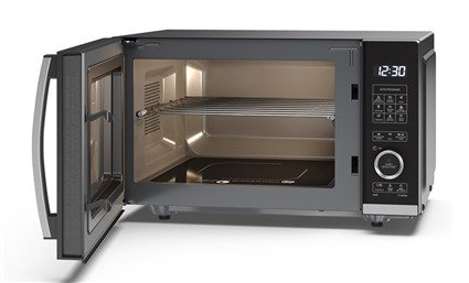 Sharp YC-QG204AE-B Four à micro-ondes digital avec grill 800W 20L, cavité plate sans plateau tournant, argenté