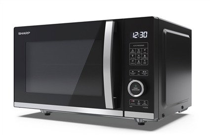 Sharp YC-QG204AE-B Four à micro-ondes digital avec grill 800W 20L, cavité plate sans plateau tournant, argenté