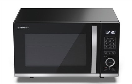 Sharp YC-QG204AE-B Four à micro-ondes digital avec grill 800W 20L, cavité plate sans plateau tournant, argenté