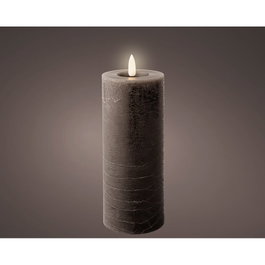 Lumineo Bougie LED Cire Gris Anthracite Rustique Ø7 x 19 cm avec Temporisateur 6h