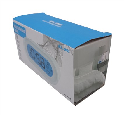 Elbe RD-701-B - Réveil blanc avec thermomètre et calendrier - Affichage LCD rétroéclairé bleu 11 cm - Alarme, snooze et compte à rebours