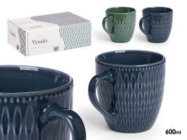 Vessia Tasse de petit-déjeuner assortie 2 couleurs foncées 600 ml céramique 15x11x11 cm (Set de 24)