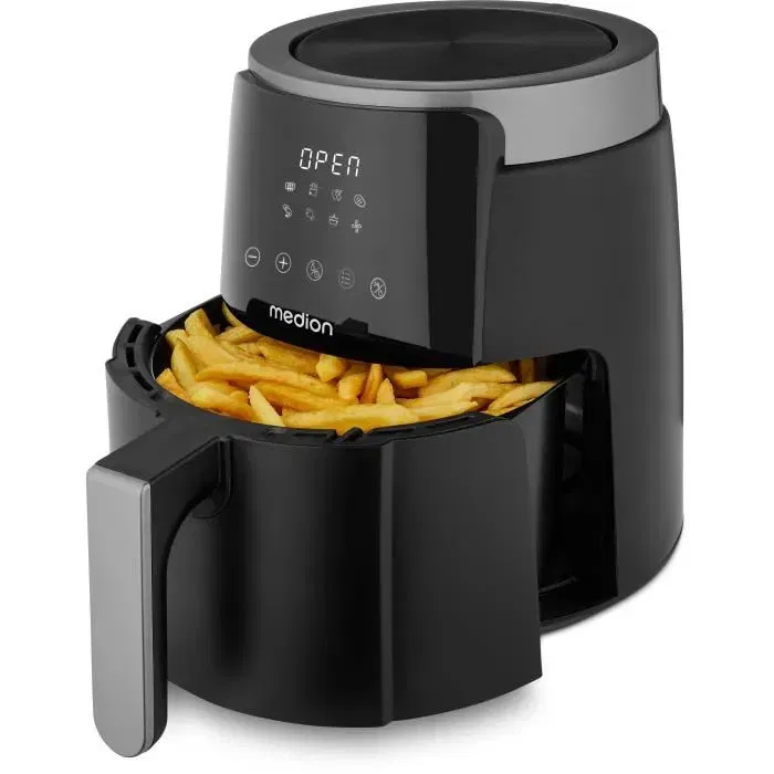 Medion MD13030 Friteuse à air chaud numérique, 4.7 L, 1500 W, 8 programmes automatiques, cuisson 80-200°C, Noir