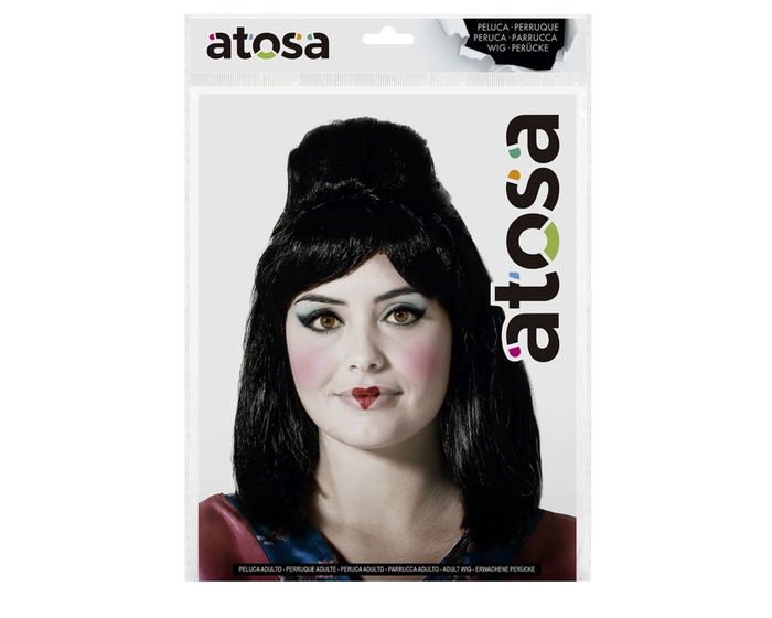 Perruque Traditionnelle Chinoise Femme Noire avec Chignon et Décor Rouge, 130 Grammes, Pour Carnaval et Fêtes Déguisées