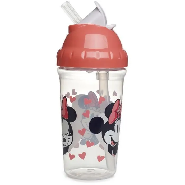 Thermobaby Tasse à paille anti-fuites Disney Minnie pour bébé, 295 ml, avec clip, pour enfants dès 10 mois