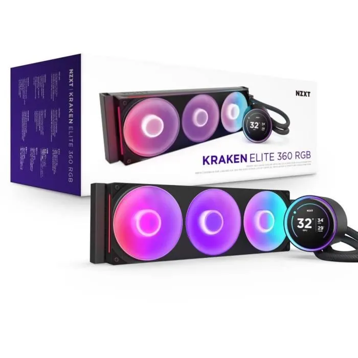 NZXT RL-KR36E-B2 Kraken Elite 360 Watercooling AIO - Écran LCD IPS 2.72" - Ventilateurs RGB - Noir - Compatible Intel LGA 1700/AMD AM5 NZXT RL-KR36E-B2 Kraken Elite 360 Watercooling AIO - Écran LCD IPS 2.72" - Ventilateurs RGB - Noir - Compatible Intel LGA 1700/AMD AM5