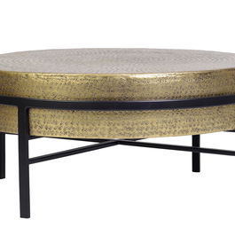 GINER Y COLOMER Table basse ronde en bronze et métal noir, diamètre 81 cm, pièce artisanale avec tapa travaillée à la main