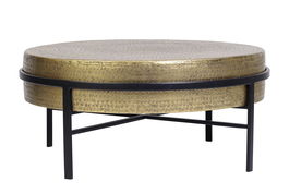 GINER Y COLOMER Table basse ronde en bronze et métal noir, diamètre 81 cm, pièce artisanale avec tapa travaillée à la main