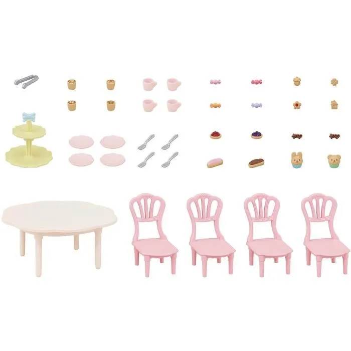 Sylvanian Families - SYLVANIAN FAMILIES 5742 - Set de Table du Goûter avec Chaises, Vaisselle et Pâtisseries pour Maison de Poupée