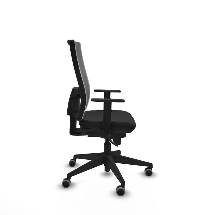 Chaise Horna Synchro 5 positions cuir écologique Noir Maille Gris Base pyramidale noire Accoudoir 1D Sans appui-tête Roulettes 65mm pour moquette Chaise Horna Synchro 5 positions cuir écologique Noir Maille Gris Base pyramidale noire Accoudoir 1D Sans appui-tête Roulettes 65mm pour moquette