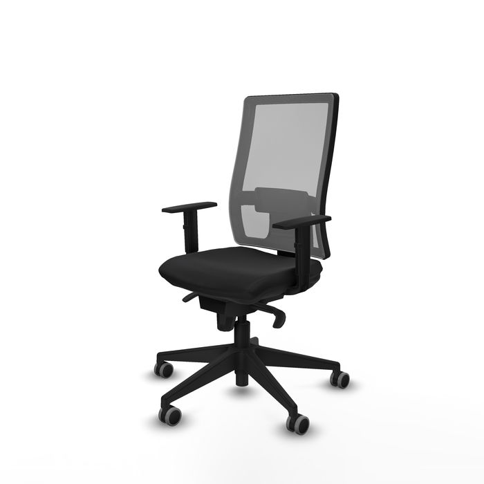 Chaise Horna Synchro 5 positions cuir écologique Noir Maille Gris Base pyramidale noire Accoudoir 1D Sans appui-tête Roulettes 65mm pour moquette Chaise Horna Synchro 5 positions cuir écologique Noir Maille Gris Base pyramidale noire Accoudoir 1D Sans appui-tête Roulettes 65mm pour moquette