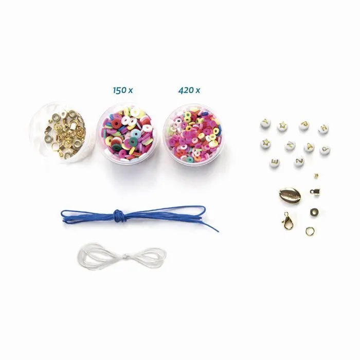 Sycomore - Kit Créatif Atelier de Bijoux Bracelets avec Perles Heishi, Fils, Coquillage et Perles Lettres - Pour Enfants Dès 7 Ans