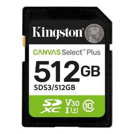 Kingston Canvas Select Plus Carte Mémoire SDXC 512 Go Classe 10 UHS-I U3 V30 150Mo/s