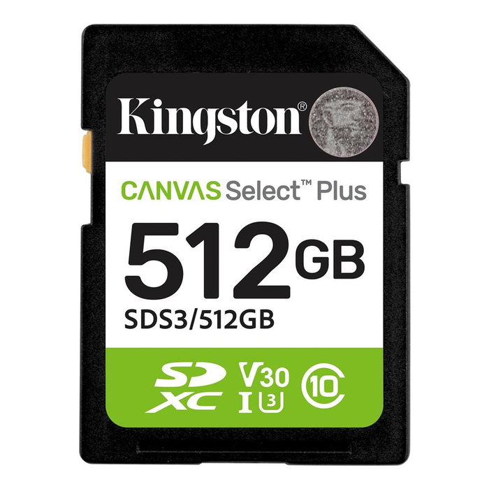 Kingston Canvas Select Plus Carte Mémoire SDXC 512 Go Classe 10 UHS-I U3 V30 150Mo/s Kingston Canvas Select Plus Carte Mémoire SDXC 512 Go Classe 10 UHS-I U3 V30 150Mo/s