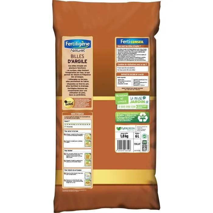 Fertiligene Billes d'argile 6 L - Pour drainage et aération des plantes - Utilisable en Agriculture Biologique