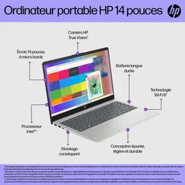 PC Portable HP 14-ep0046nf - Windows 11 - Ecran 14" FHD - Processeur Intel Core i5-1334U - RAM 16 Go - SSD 512 Go - AZERTY