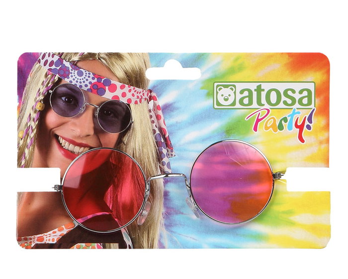 Gafas - Lunettes de soleil rondes roses pour femme adulte - Style hippie retro années 60 - Pour carnaval, fête costumée ou festival