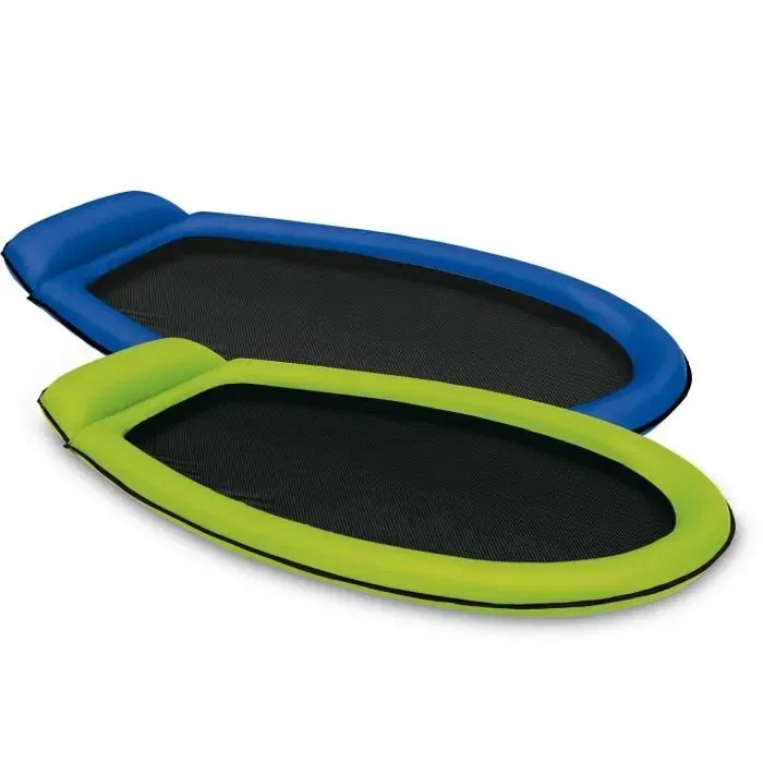 OSE Matelas gonflable semi-immergé piscine pour détente - 172 x 94 cm, oreiller intégré, beige, maille ajourée, pour enfants à partir de 9 ans