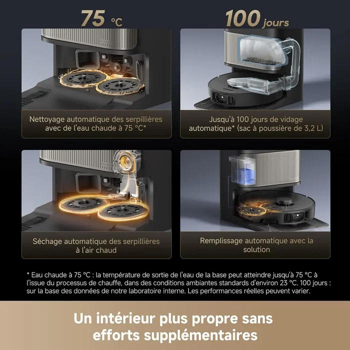 Dreame L40s Pro Ultra Robot Aspirateur et Laveur - 19000 Pa Aspiration - Nettoyage à l'Eau Chaude 75°C - Brosse Double HyperStream - Compatible Application