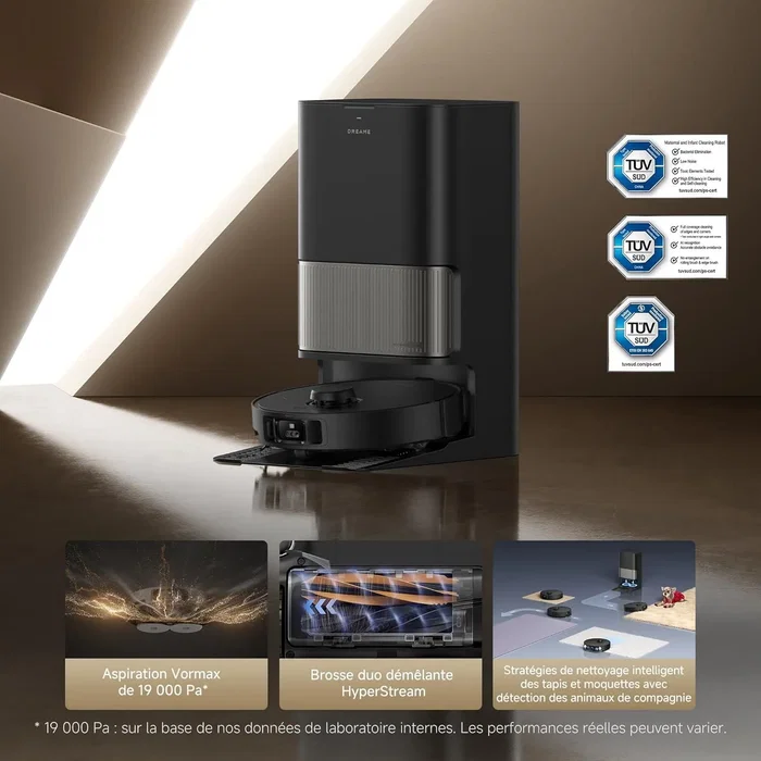 Dreame L40s Pro Ultra Robot Aspirateur et Laveur - 19000 Pa Aspiration - Nettoyage à l'Eau Chaude 75°C - Brosse Double HyperStream - Compatible Application