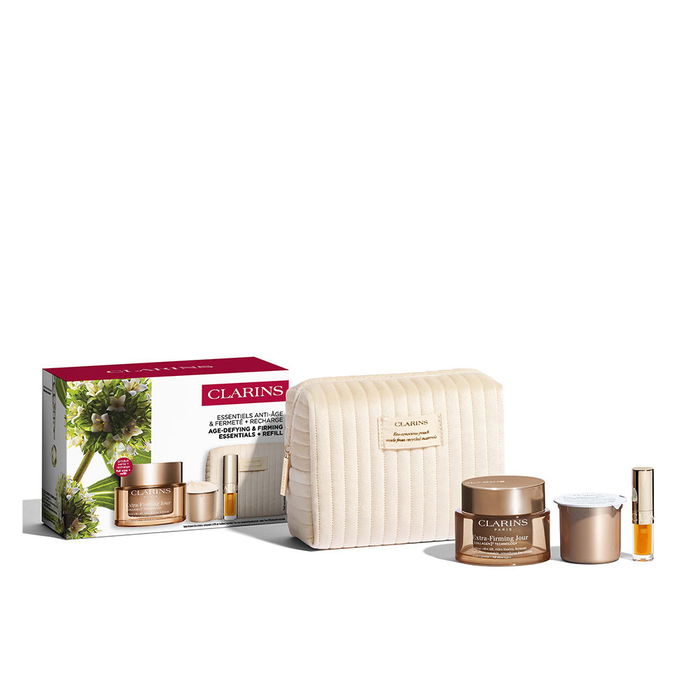 Clarins Crème Extra-Fermeté Anti-Âge Visage avec Fleur de Kangourou Bio - Lot de 4 pièces : Crème 50ml, Recharge, Huile Lèvres, Trousse Clarins Crème Extra-Fermeté Anti-Âge Visage avec Fleur de Kangourou Bio - Lot de 4 pièces : Crème 50ml, Recharge, Huile Lèvres, Trousse