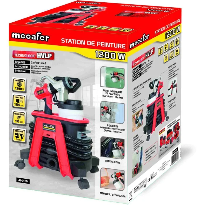 MECAFER HVS1200 Station de peinture HVLP 1200 W 1200 ml Tuyau 3 m 150 DIN/sec