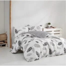 Parure de lit 1 housse de couette 220 x 240 cm + 2 taies d'oreiller 60 x 60 cm - 100% coton renforcé - Gris - 140 fils