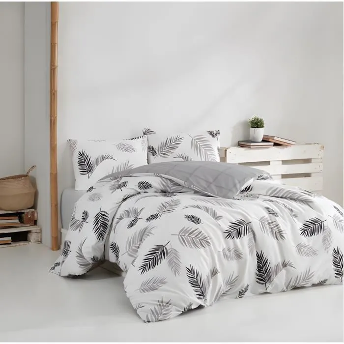 Parure de lit 1 housse de couette 220 x 240 cm + 2 taies d'oreiller 60 x 60 cm - 100% coton renforcé - Gris - 140 fils Parure de lit 1 housse de couette 220 x 240 cm + 2 taies d'oreiller 60 x 60 cm - 100% coton renforcé - Gris - 140 fils
