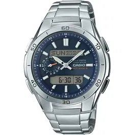 Casio Waveceptor Montre Sport Homme en Acier Inoxydable avec Mouvement à Quartz, Boîtier Rond Gris pour Toutes Tenues