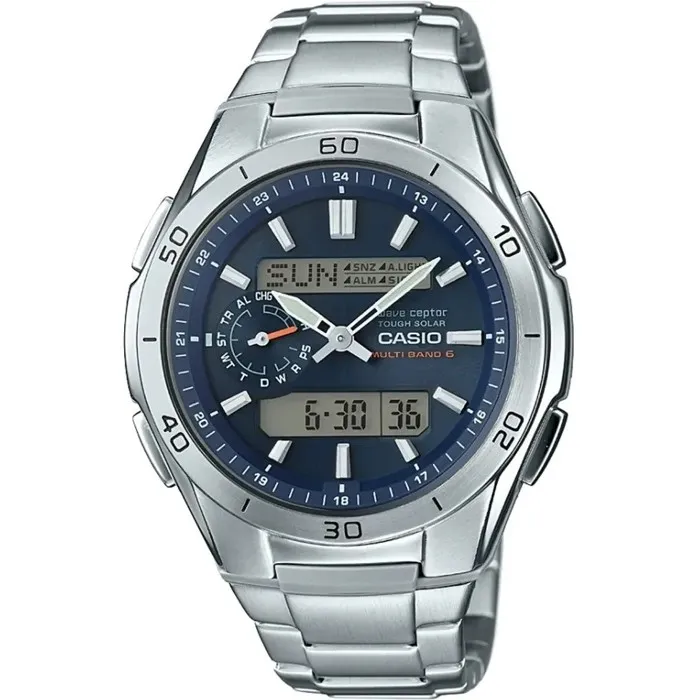 Casio Waveceptor Montre Sport Homme en Acier Inoxydable avec Mouvement à Quartz, Boîtier Rond Gris pour Toutes Tenues