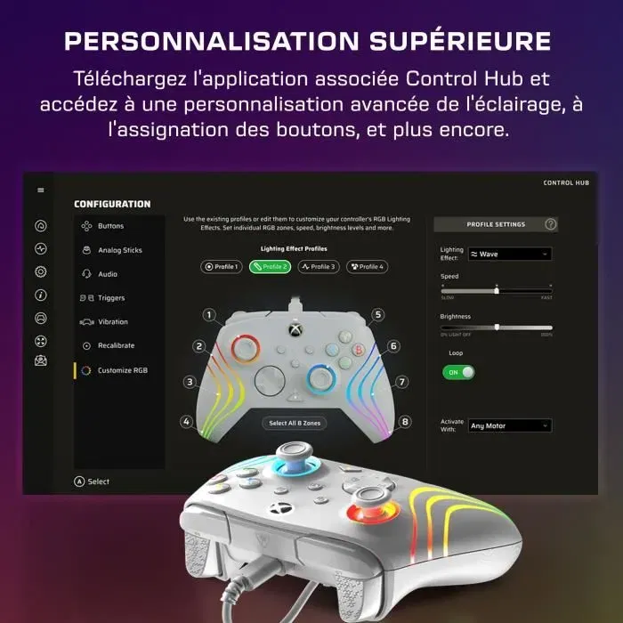 Turtle Beach Afterglow Wave Manette de jeu RGB Filaire - Compatible Xbox Series X|S, Xbox One et PC - Version Gris