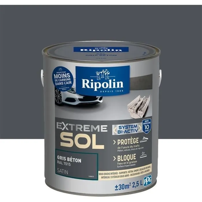 Ripolin - Peinture Protection Extrême pour Sol Gris Béton RAL 70 Satin 2,5 Litres