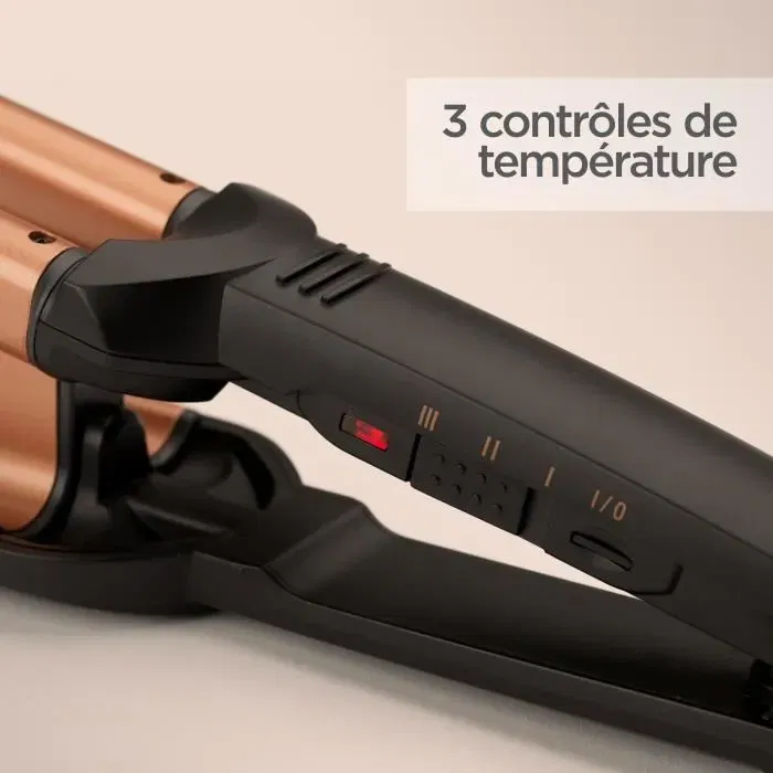 Babyliss W2447E Lisseur à plaques larges ondulées Tourmaline Céramique, création ondulations wavy, 3 températures réglables jusqu'à 200 °C