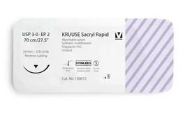 Kruuse Suture Sacryl Rapid non teinte 3/0 70cm aiguille 24mm 3/8 de cercle