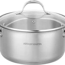 Arthur Martin AM0155 - Set de 2 Marmites Inox avec couvercles verre, Ø 24-28 cm - Compatible tous feux dont induction