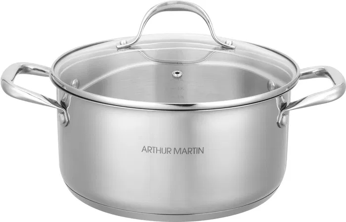 Arthur Martin AM0155 - Set de 2 Marmites Inox avec couvercles verre, Ø 24-28 cm - Compatible tous feux dont induction