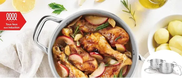 Arthur Martin AM0155 - Set de 2 Marmites Inox avec couvercles verre, Ø 24-28 cm - Compatible tous feux dont induction