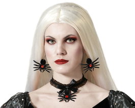 Atosa Collier et Boucles d'Oreilles Araignée avec Détails Rouges pour Déguisement Halloween