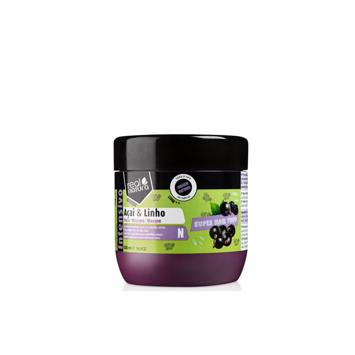 Real Natura - Masque capillaire Super Hair Food à l'Açaí et au lin - Soin nutritif intense pour cheveux secs et frisés - 500 ml Real Natura - Masque capillaire Super Hair Food à l'Açaí et au lin - Soin nutritif intense pour cheveux secs et frisés - 500 ml