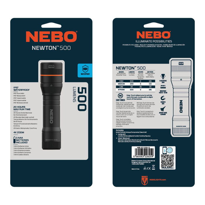 Nebo Newton 500 Lampe Torche LED Tactique 500 lumens Zoom 4x IP67 Aluminium Noir Orange Nebo Newton 500 Lampe Torche LED Tactique 500 lumens Zoom 4x IP67 Aluminium Noir Orange