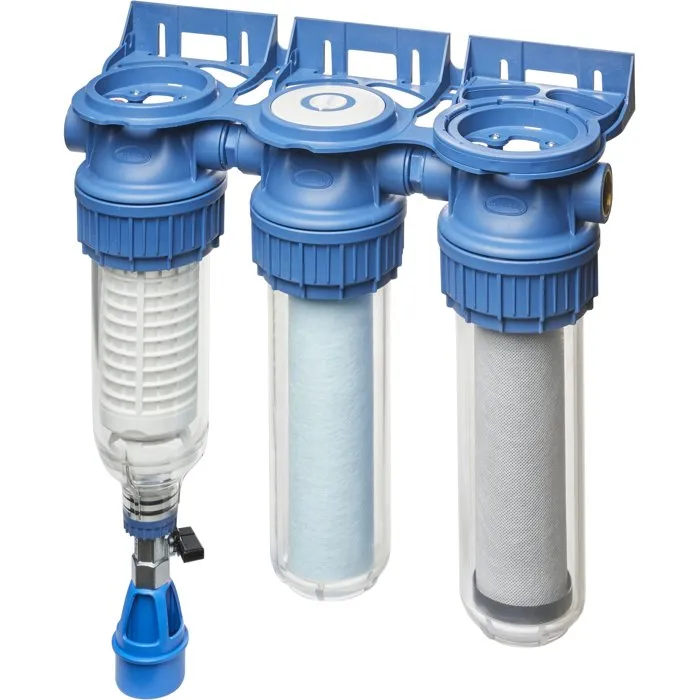 BWT Station de filtration Triplex PURESKY 50 µm rétro-lavable + ARCTIC 20 µm + PUREBLOCK 10 µm pour eau non alimentaire