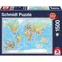 Schmidt Spiele - Puzzle Planisphere 1500 Pièces - Voyage et Cartes du Monde - 85x60 cm - Bleu - À Partir de 12 Ans