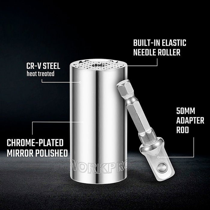 Workpro Vaso universal 3/8", 7-19 mm - Acier chrome vanadium chromé poli