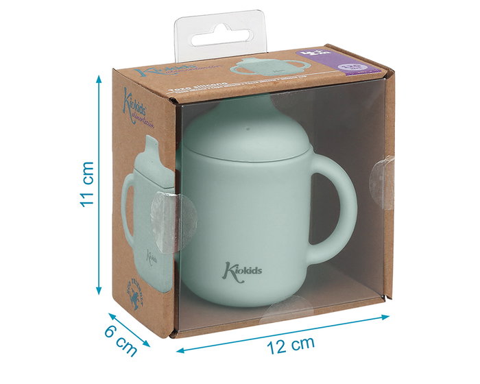 KioKids - Tasse d'apprentissage en silicone pour bébé 120 ml, avec anses et bec, résistante au lave-vaisselle et micro-ondes, couleur sauge, collection Little sauvages