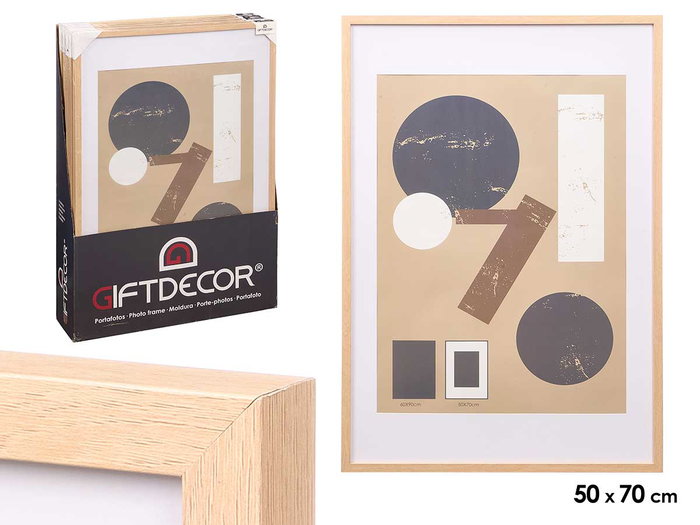 Giftdecor Porte-photo mural en bois avec passe-partout 50 x 70 cm, couleur naturelle (Set de 6) Giftdecor Porte-photo mural en bois avec passe-partout 50 x 70 cm, couleur naturelle (Set de 6)