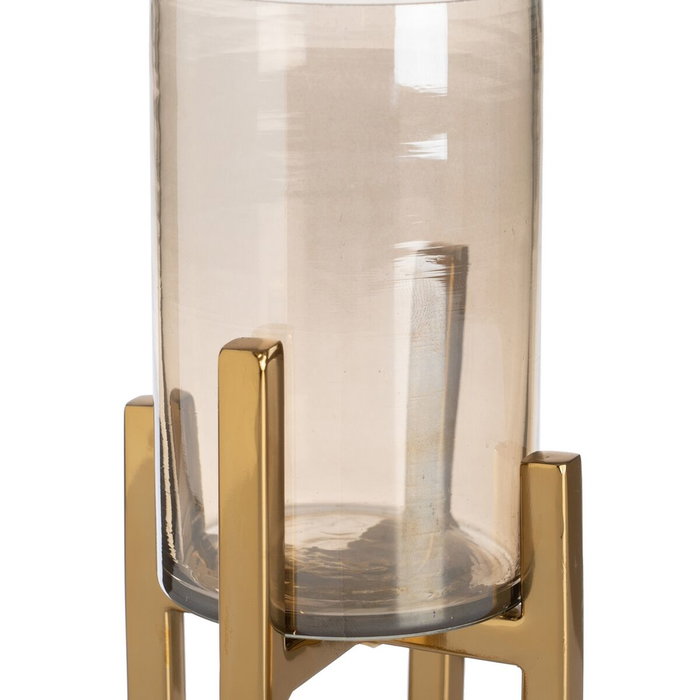 BigBuy Home Bougeoir Doré Verre Acier 10 x 10 x 18 cm BigBuy Home Bougeoir Doré Verre Acier 10 x 10 x 18 cm