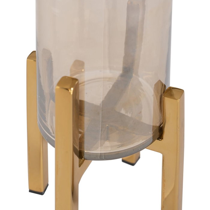 BigBuy Home Bougeoir Doré Verre Acier 10 x 10 x 18 cm BigBuy Home Bougeoir Doré Verre Acier 10 x 10 x 18 cm