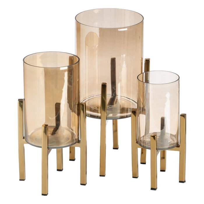 BigBuy Home Bougeoir Doré Verre Acier 10 x 10 x 18 cm BigBuy Home Bougeoir Doré Verre Acier 10 x 10 x 18 cm