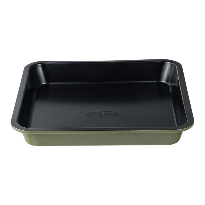 San Ignacio Experto Bandeja carrée en acier au carbone pour four avec revêtement antiadhésif vert olive 26 x 26 x 3,5 cm