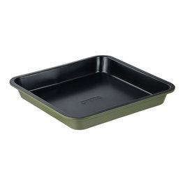 San Ignacio Experto Bandeja carrée en acier au carbone pour four avec revêtement antiadhésif vert olive 26 x 26 x 3,5 cm